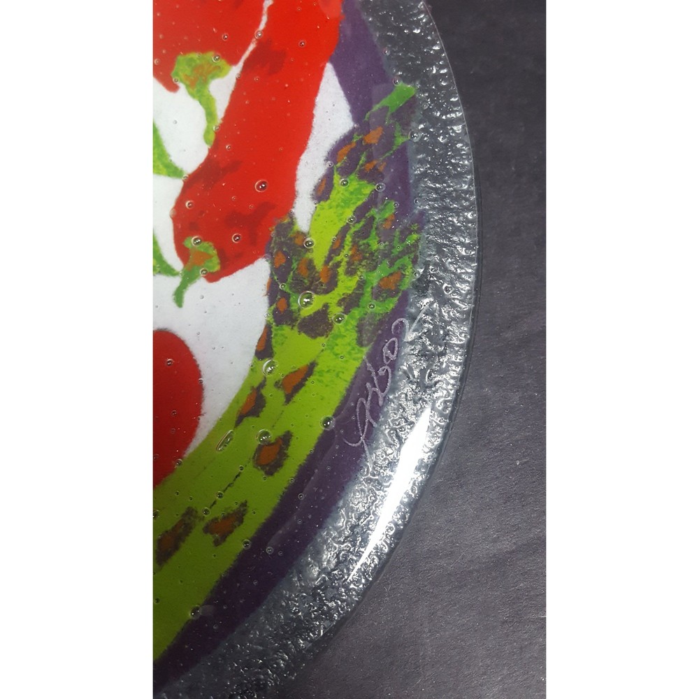 Fused Glass bowl vegetable theme vegetarian gift Peggy Karr fused glass bowl - Picture 5 of 10